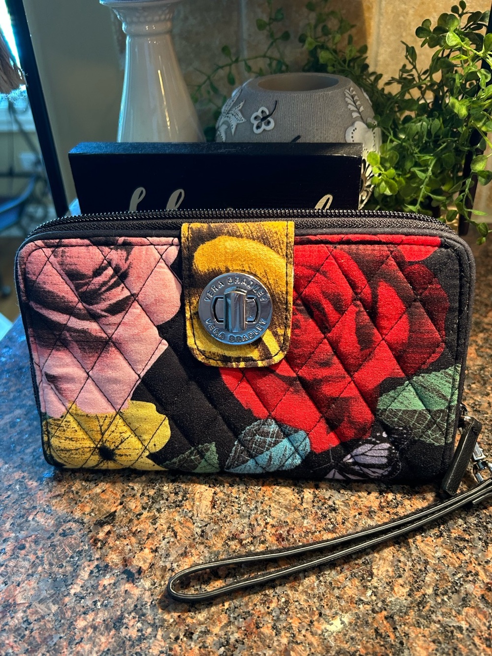 Vera Bradley Havana Rose RFID Turnlock Wallet